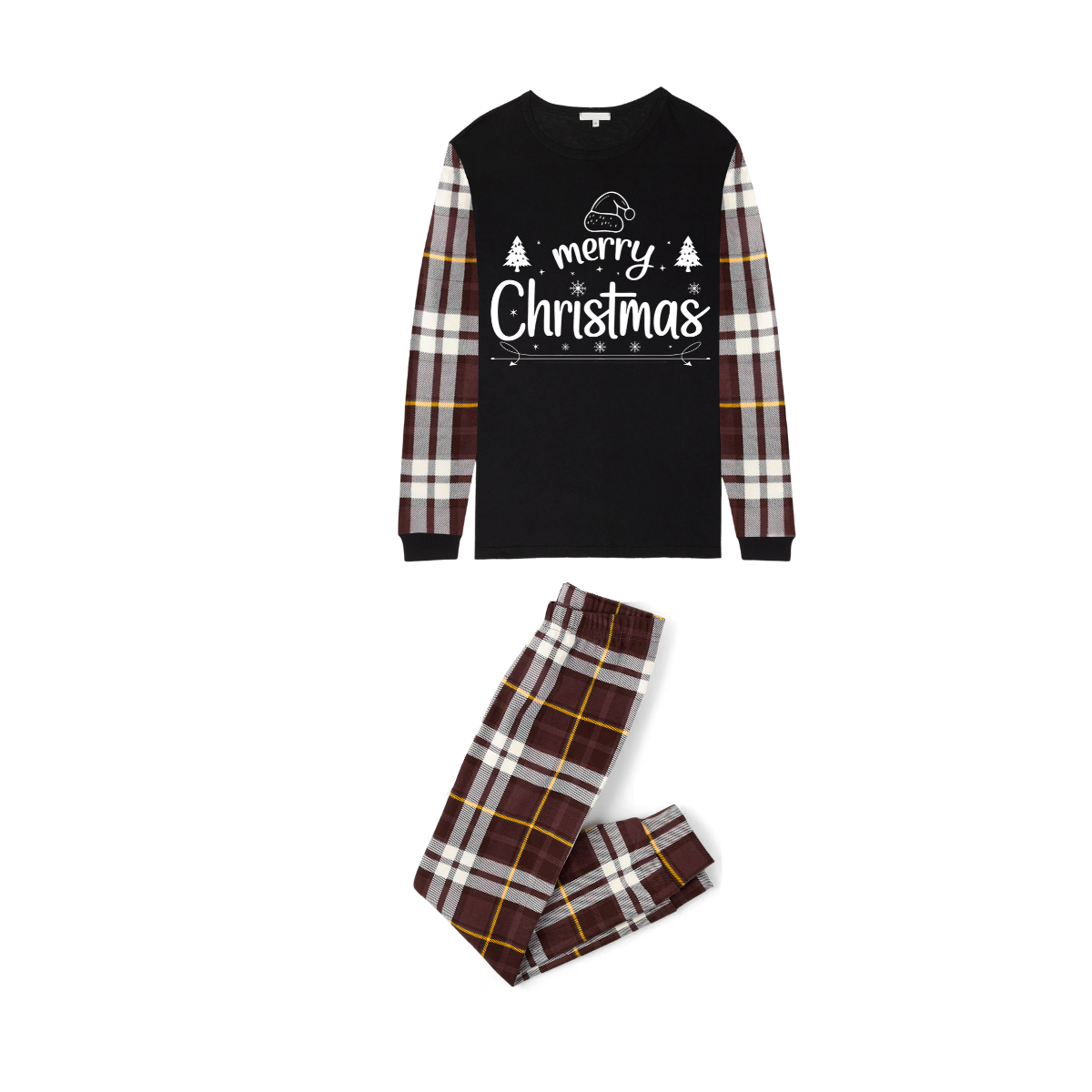 Chalkboard Merry Christmas Pajamas - Brown Plaid Edition
