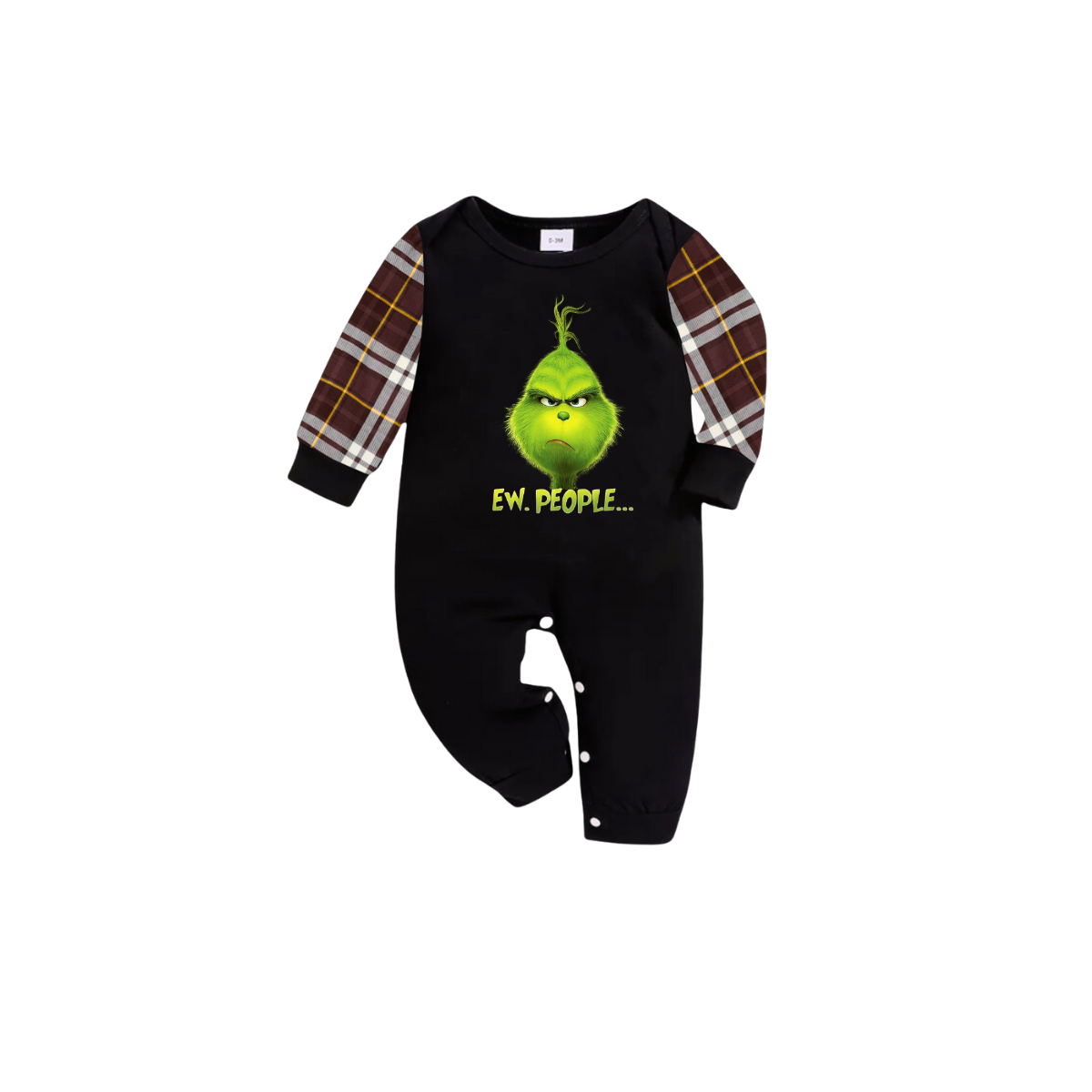 Grinch Ew, People..... Family Christmas Pajamas Brown Plaid