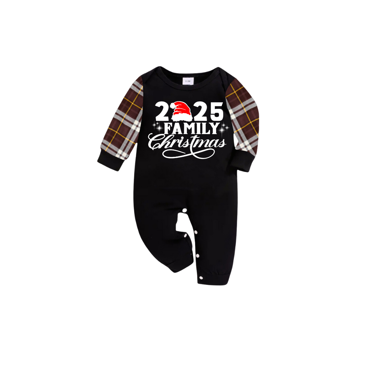 Christmas 2025 Plaid Family Matching Family Pajamas Set - Black Top, Brown Pants, Plaid Pattern