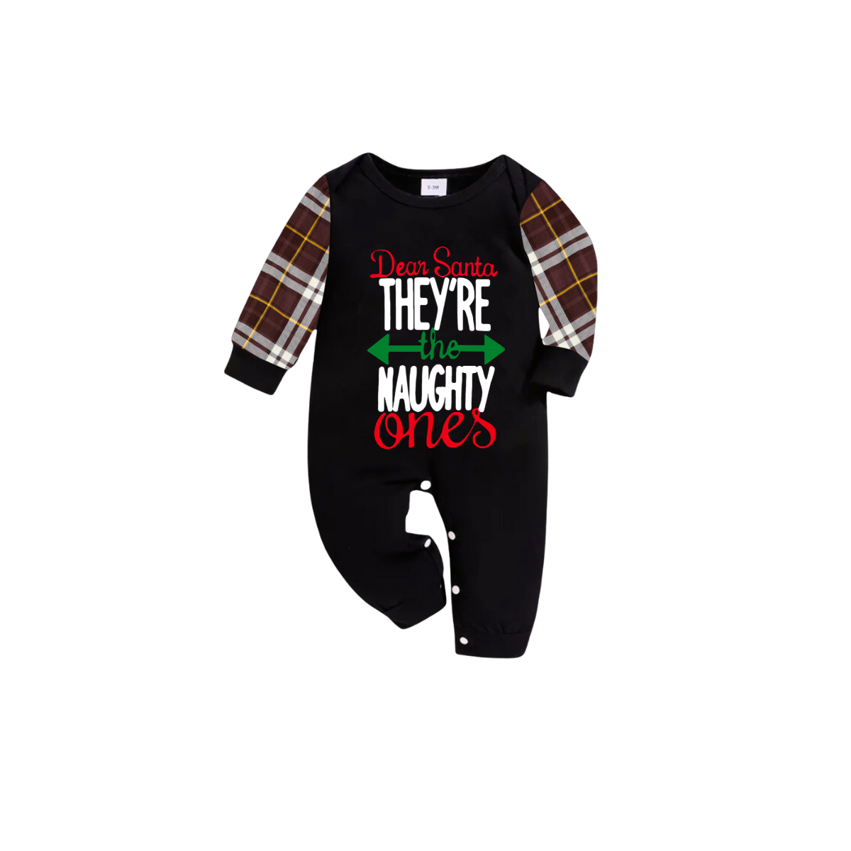 Brown Plaid Raglan Sleeve Black Top with Dear Santa They Are the Naughty Ones Printed Plaid Pants Family Matching Christmas Pajamas Sets