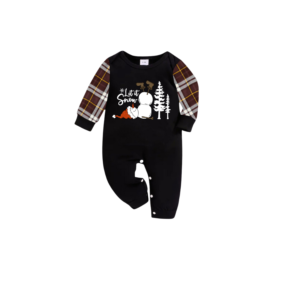 Let It Snow Family Christmas Pajamas - Black & Brown Plaid
