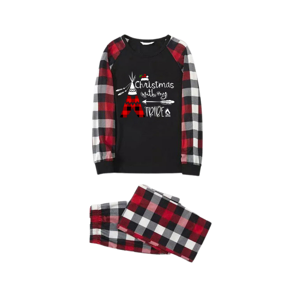 "Christmas With My Tribe" Pattern Ⅱ - Red&Black&White Plaid Matching Pajamas