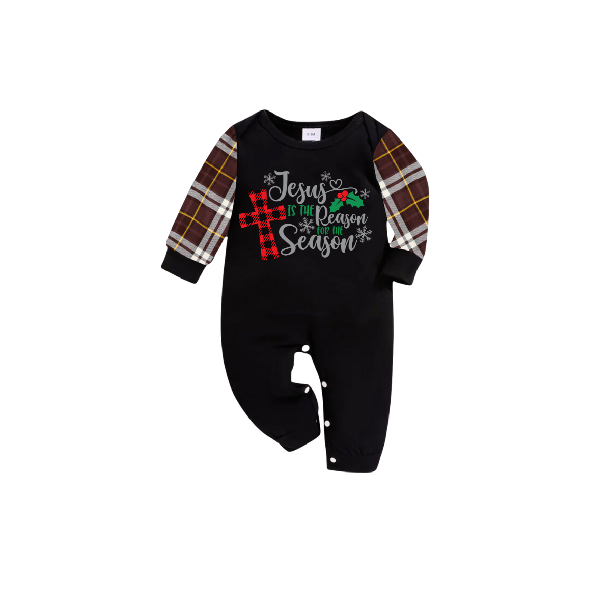 Matching Family Christmas Pajamas Jesus Is the Reason, Brown Plaid Sleeves
