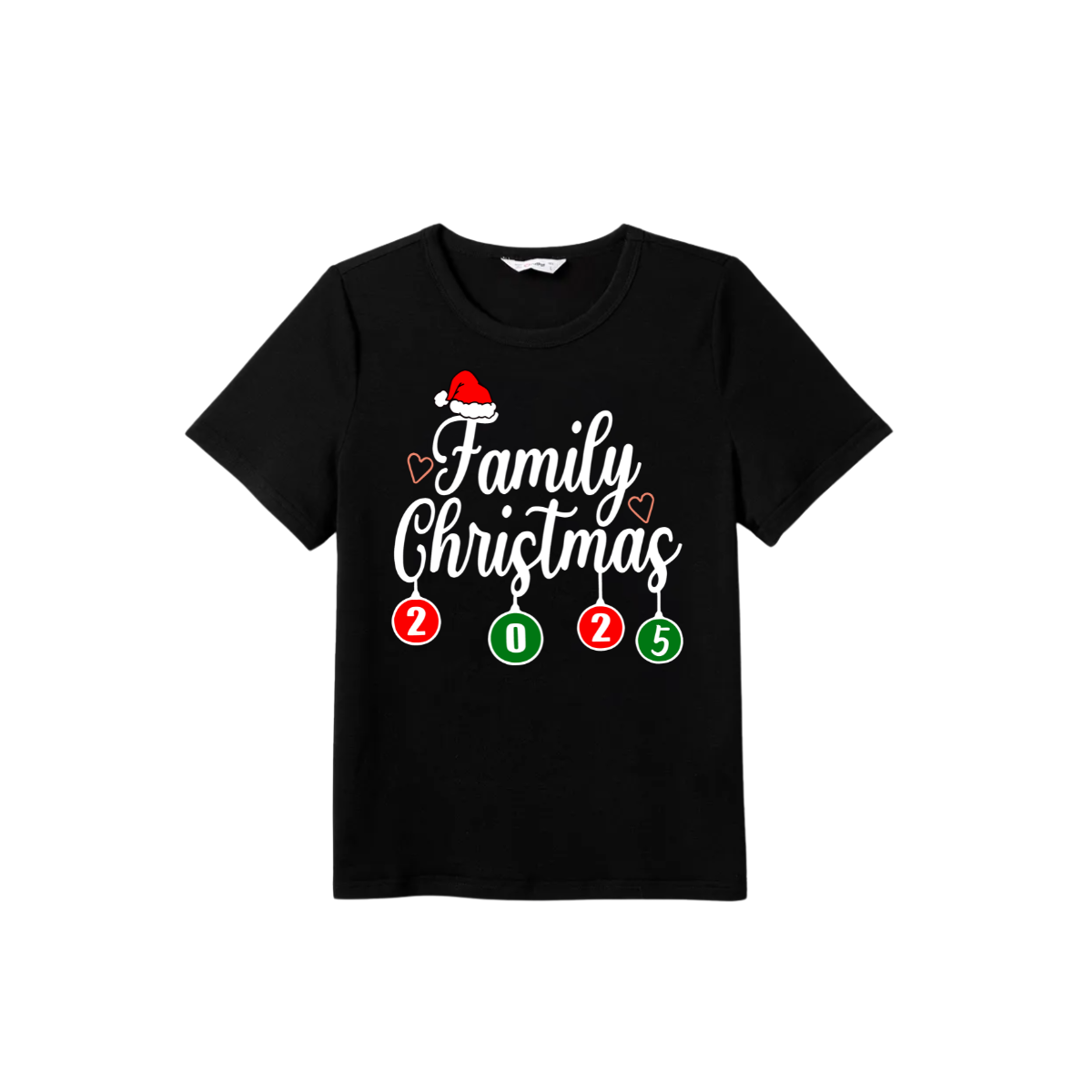 "Family Christmas" 2025 Letter Print Black Short Sleeve with Red & Black Plaid Pant Family Matching Pajamas