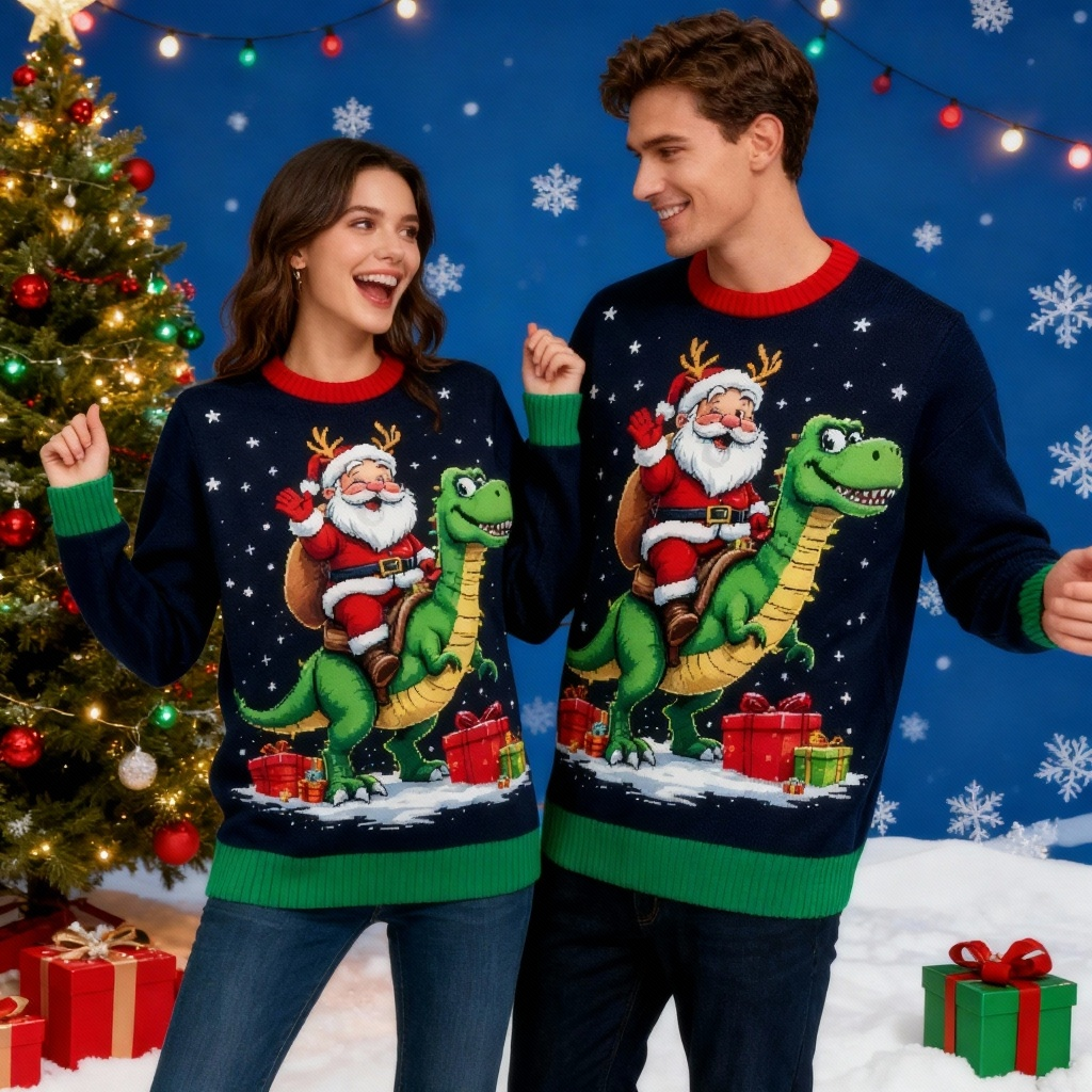 Wacky Santa Claus Print Holiday Sweater - Intentional Festive Quirk