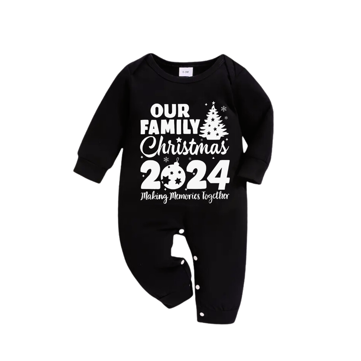Christmas Tree & "Making Memories Together" 2024 Patterned Black Long Sleeve Top with Green and Black Plaid Family Matching Pajamas