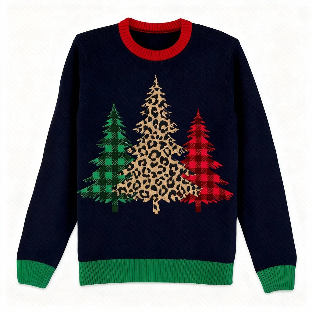 Pine Tree Print Holiday Sweater - Intentional Festive Quirk