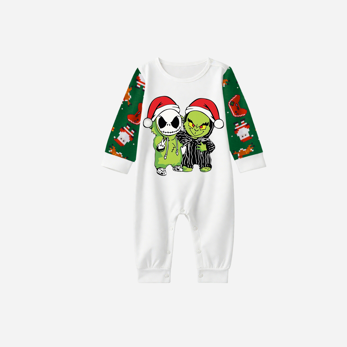Joyful Green Raglan Top Christmas Pajamas Set With Grinch and Cartoon Pattern Print