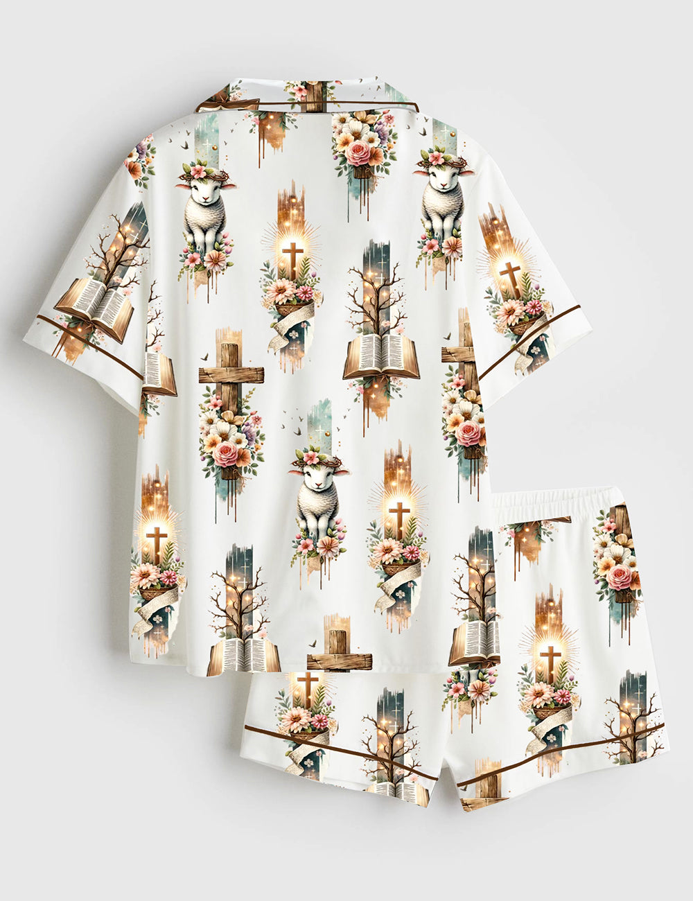 Women's Easter Bible Verse Jesus Short Sleeve Satin Pajama Set