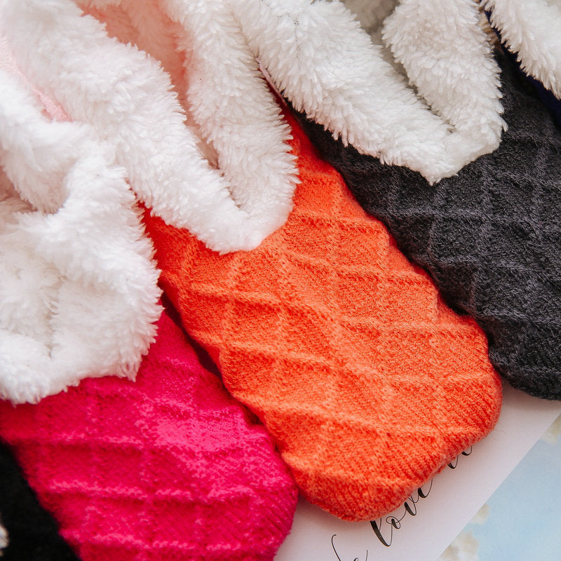 Stylish Black Gray Socks-Cozy Woolen Socks for Warmth Thick Floor Socks