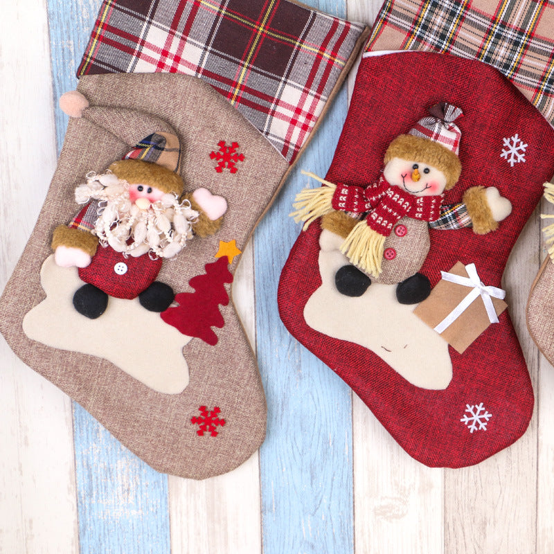 Christmas Window Decorations Santa/Snowman/Elk Wine Khaki Christmas Socks