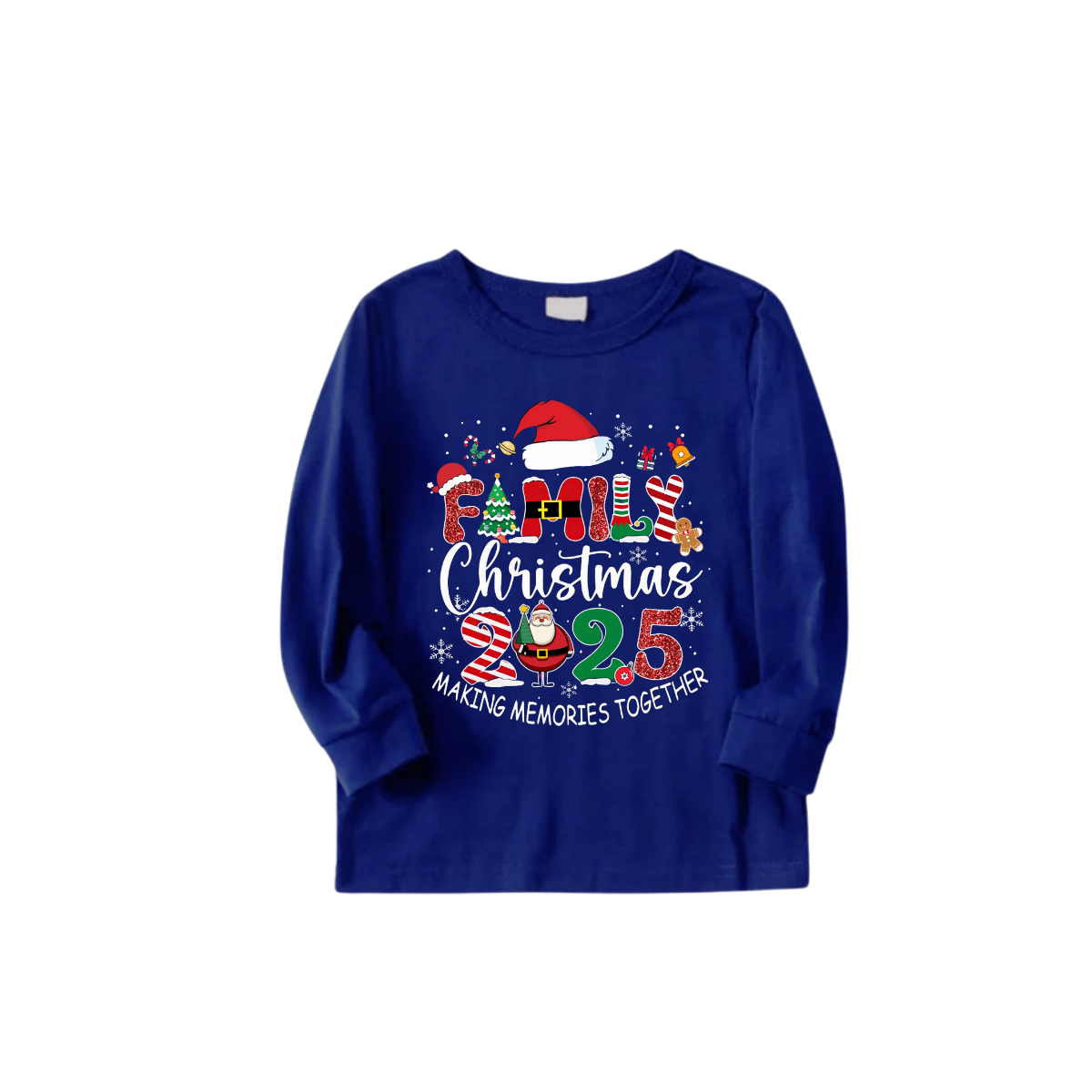Cozy Blue Christmas Pajamas Set With "Family Christmas 2025 Making Memories Together" Text Print