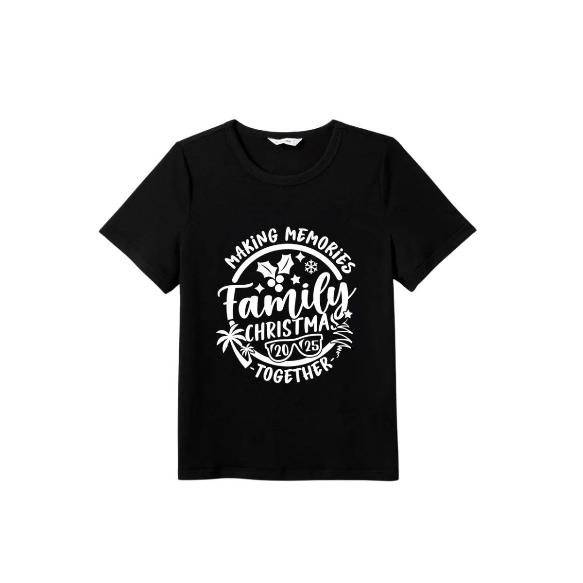 Christmas Make Memories Together 2025 Print Black Short Sleeve with Red & Black Plaid Pant Family Matching Pajamas