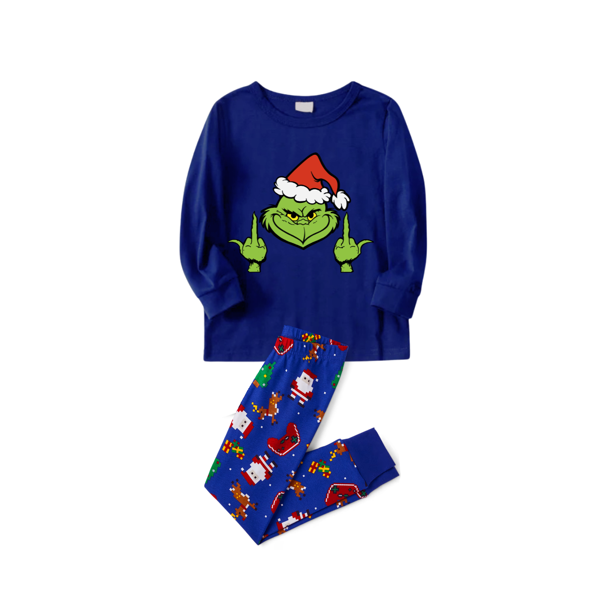 Grinchy Christmas Cartoon Family Pajamas - Blue