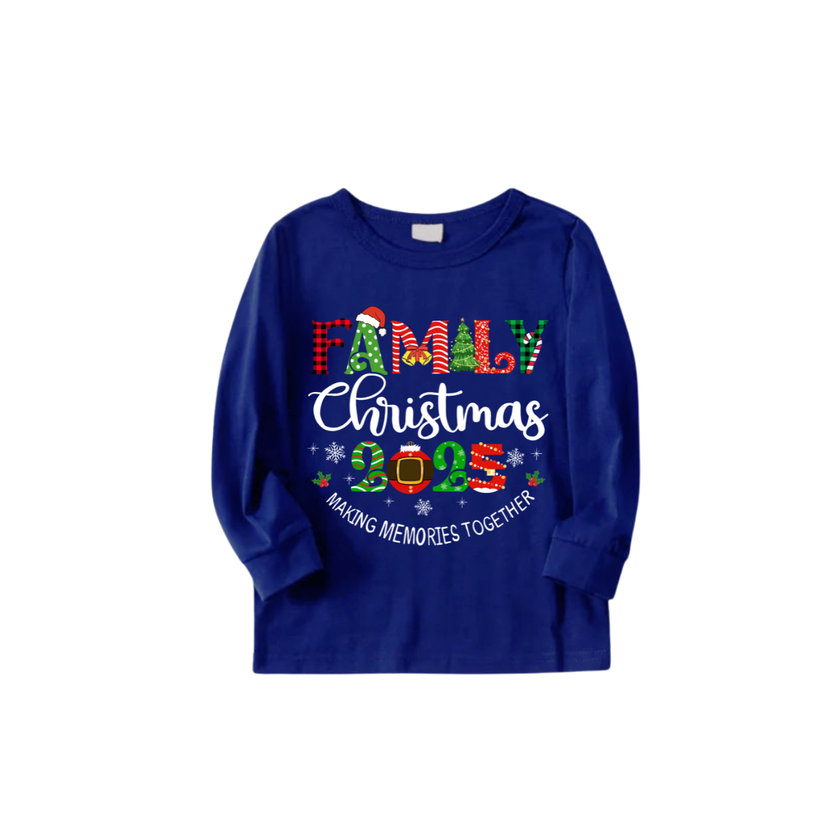 Family Christmas 2025 Making Memories Family Pajamas Set - Blue Top, Blue Pants, Blue Christmas Cartoon Sleeves