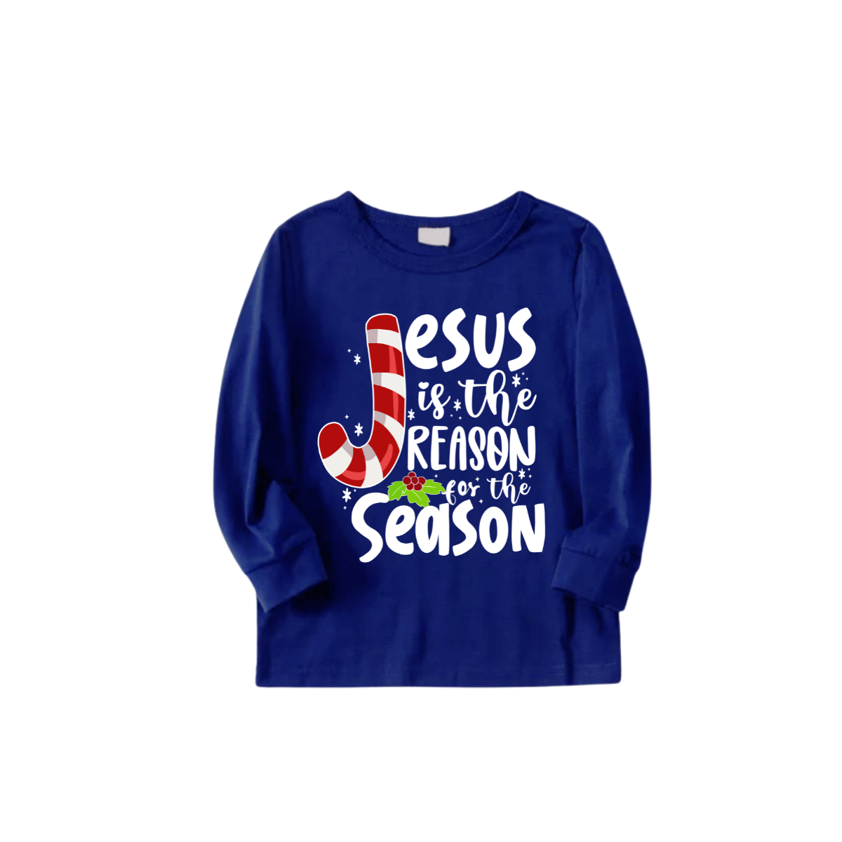 Blue Christmas Pajama Set with Santa, Gingerbread, and Candy Cane Design