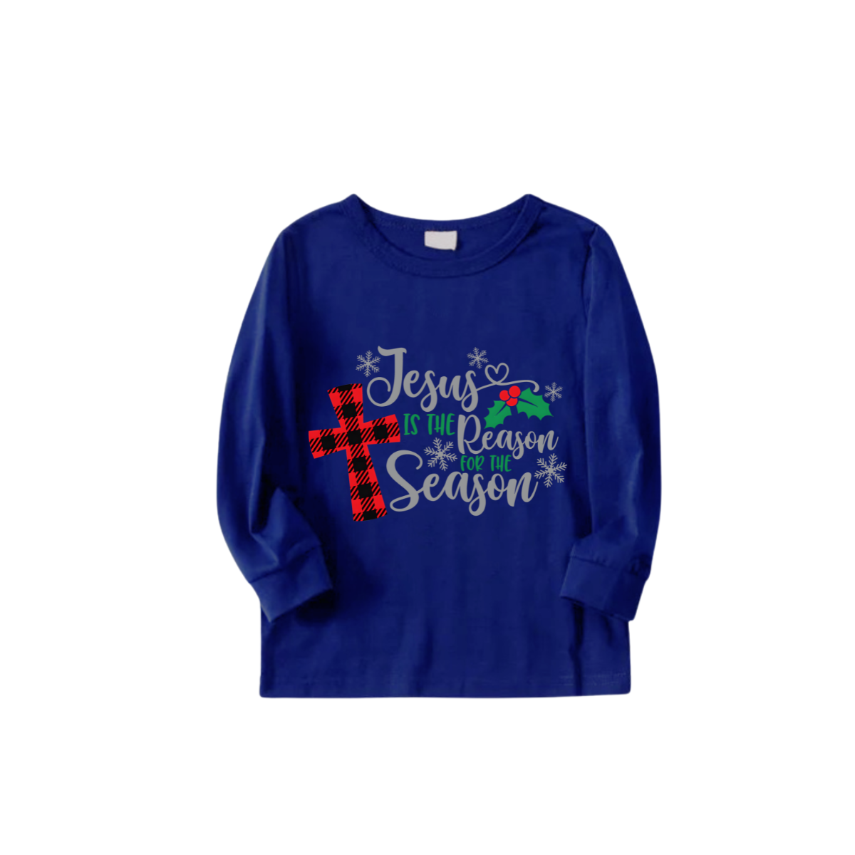 Matching Family Christmas Pajamas Jesus Is the Reason, Blue with Santa Pattern
