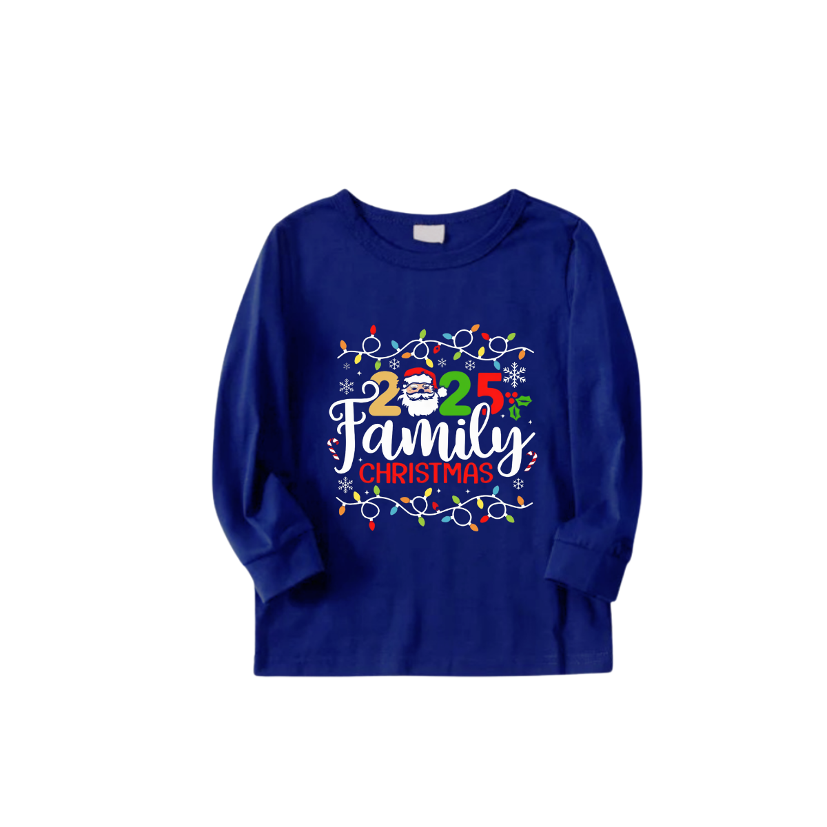 Cozy Blue Christmas Pajamas Set With Christmas Light and "2025 Family Christmas" Text Print