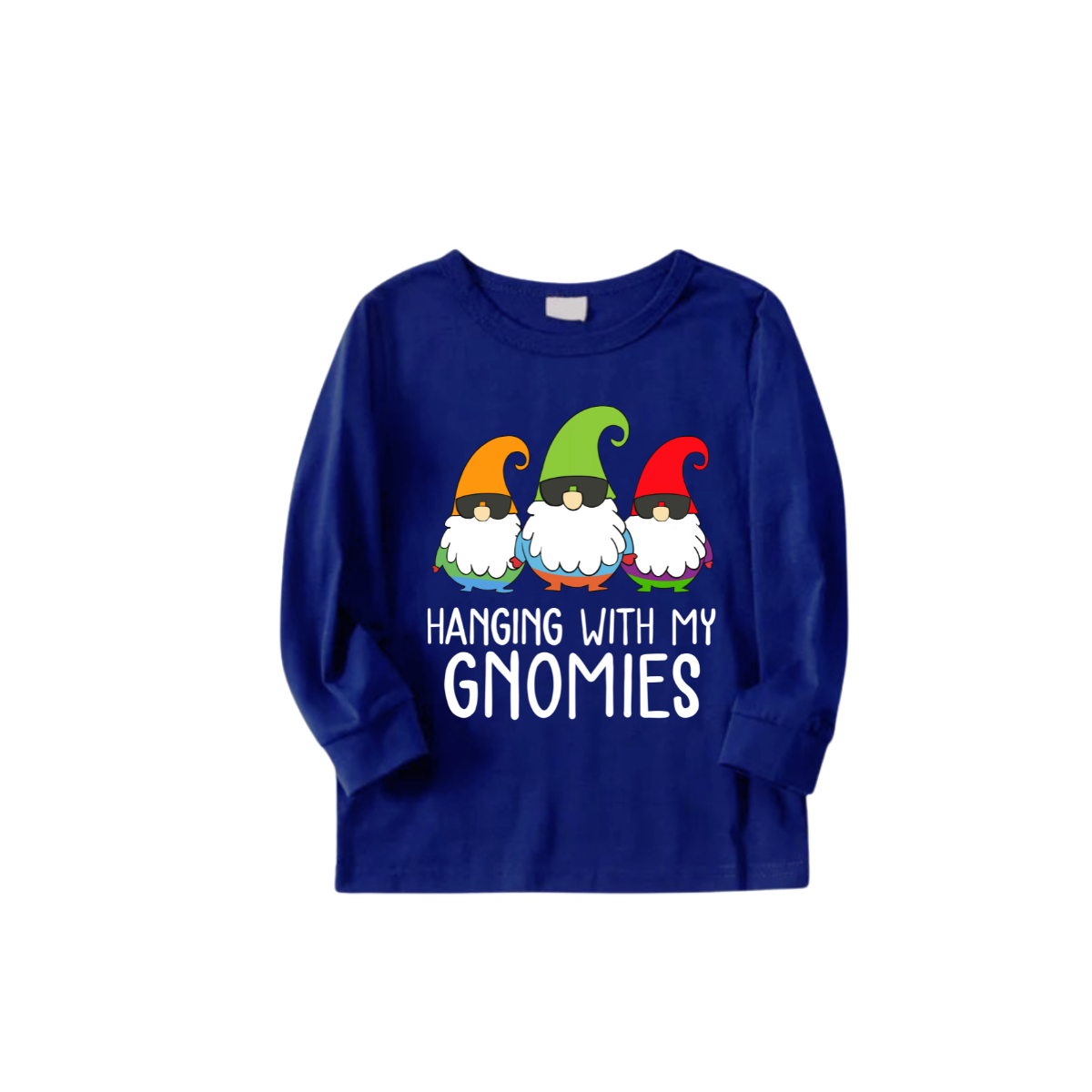 Hanging With My Gnomies Christmas 2025 Family Pajamas Set - Blue Top, Blue Pants, Blue Christmas Cartoon Sleeves