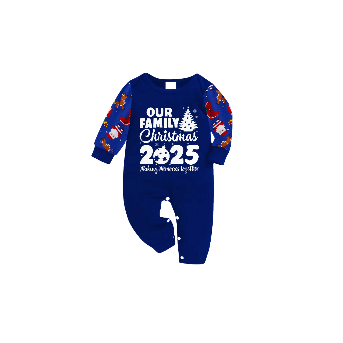 2025 Our Family Christmas Matching Pajamas - Blue with Santa Pattern