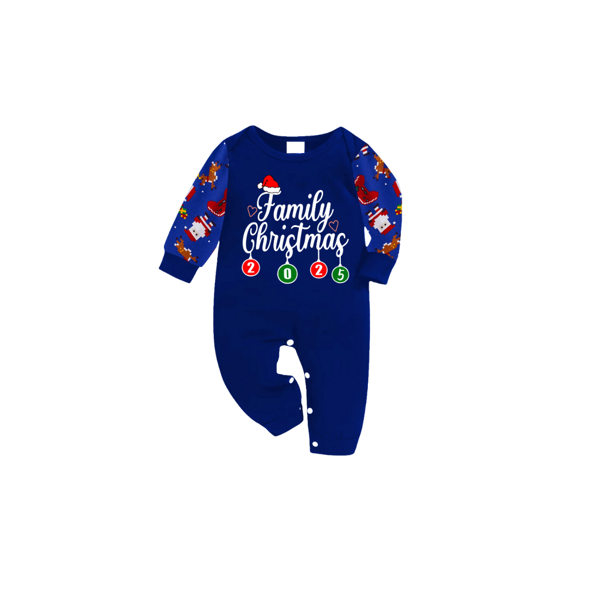 Family Christmas 2025 Pajamas Set - Blue Top / Santa Print Pants