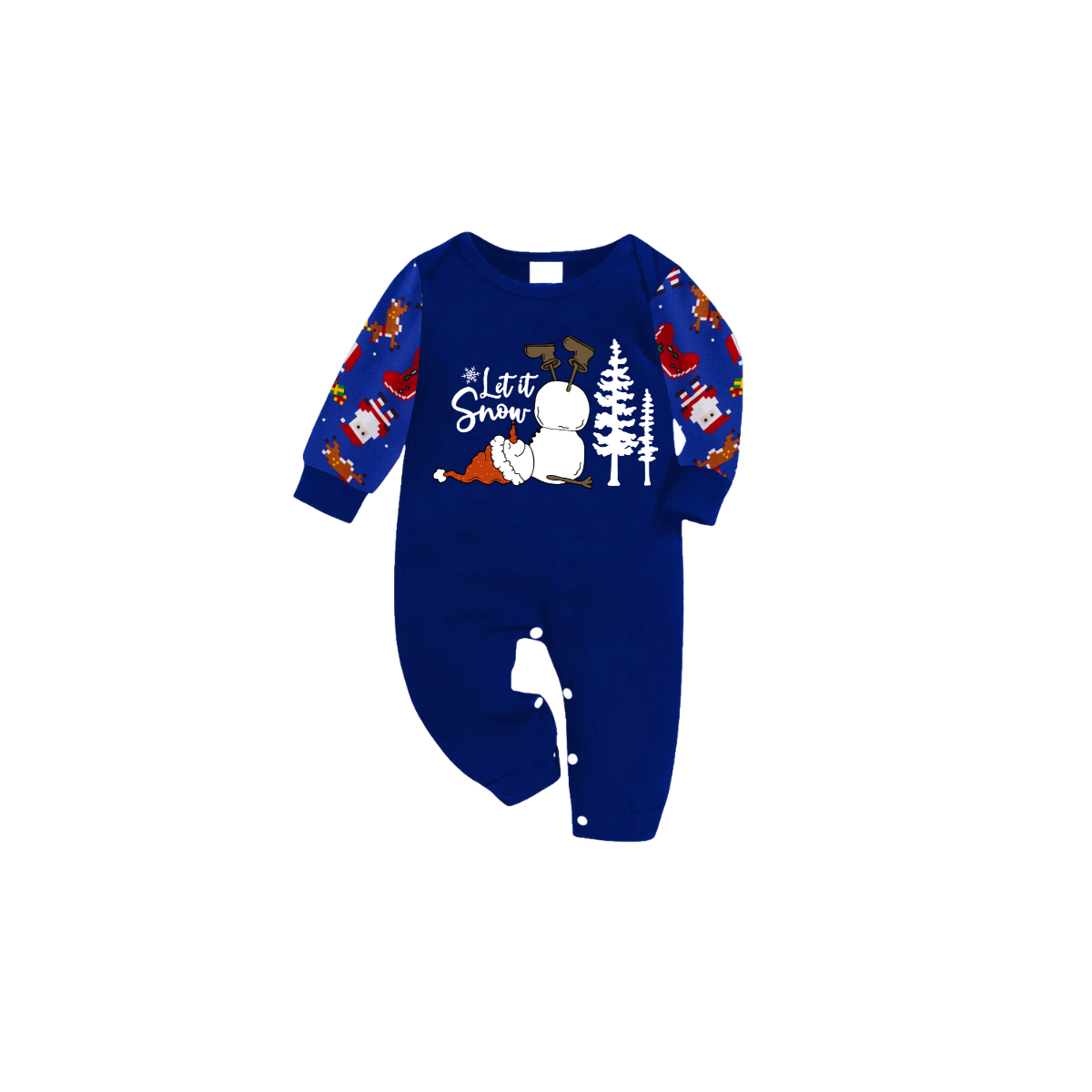 Let It Snow Family Christmas Pajamas - Blue Santa Print