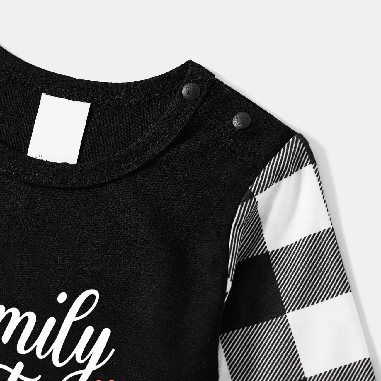 "Family Christmas" 2025 Black Long Sleeve Top with Black And White Plaid Pants Family Matching Pajamas