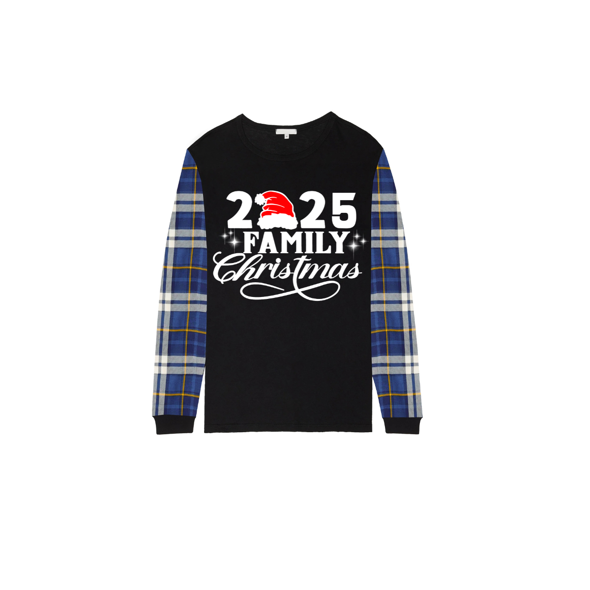 Christmas 2025 Family Matching Family Pajamas Set - Black Top, Blue Pants, Plaid Pattern