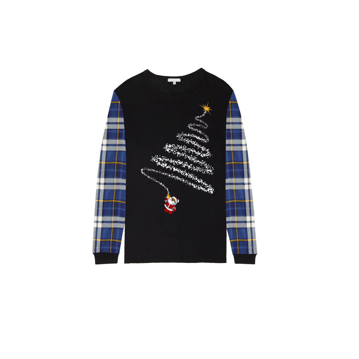 Festive Christmas Tree Pajama Set with Santa and Plaid Pants
