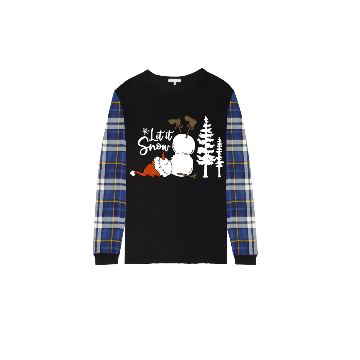 Let It Snow Family Christmas Pajamas - Black & Blue Plaid