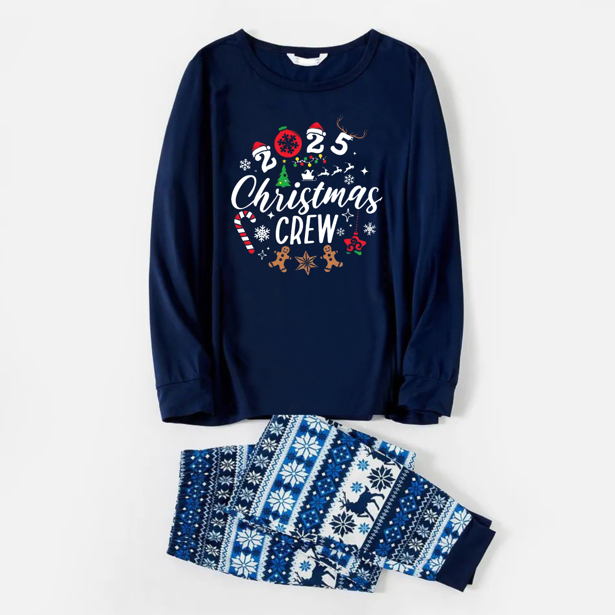 2025 Christmas Crew Making Memories Together Text Print Blue Family Matching Pajamas