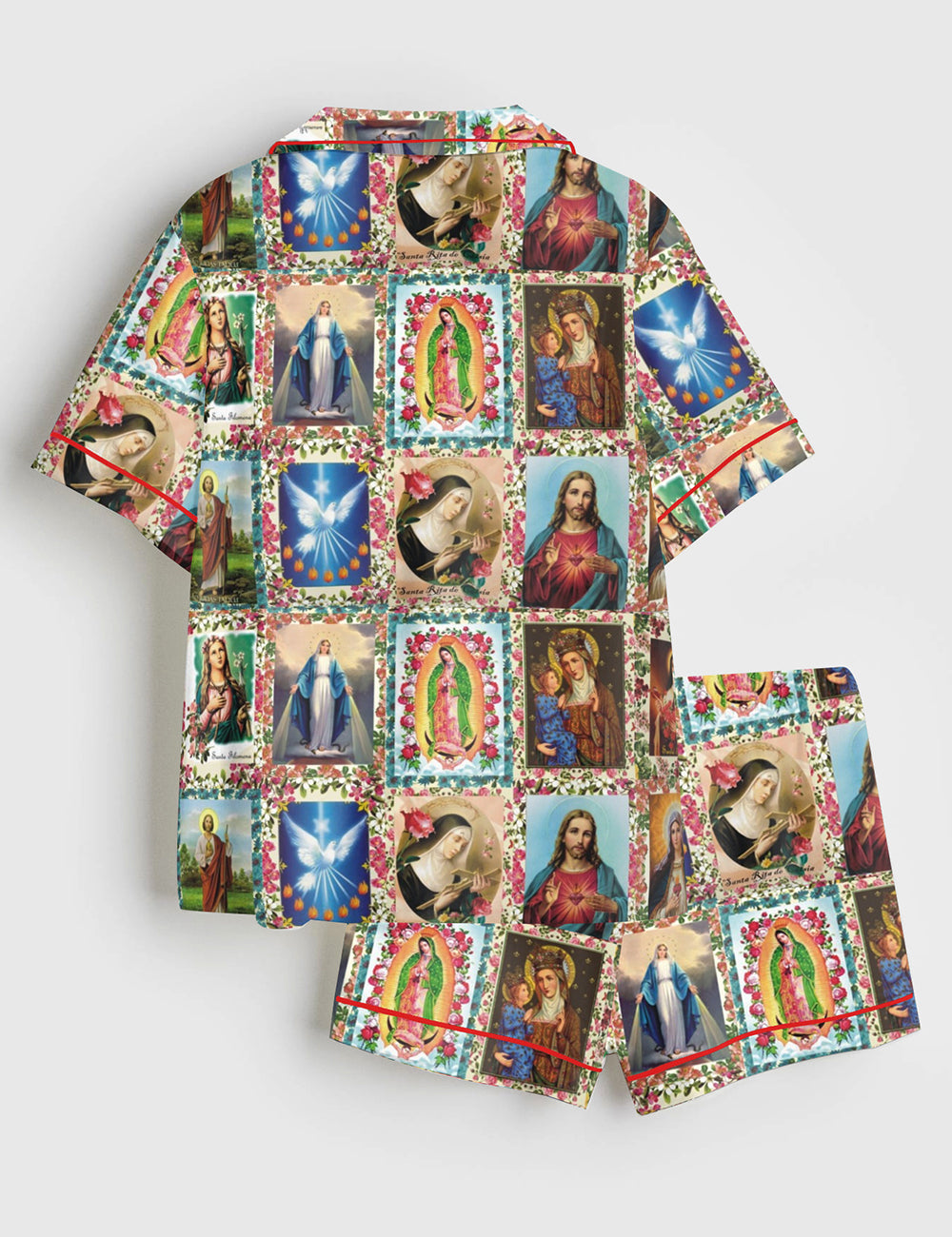 Women's Catholic Saints Jesus Faith God Short Sleeve Satin Pajama Set