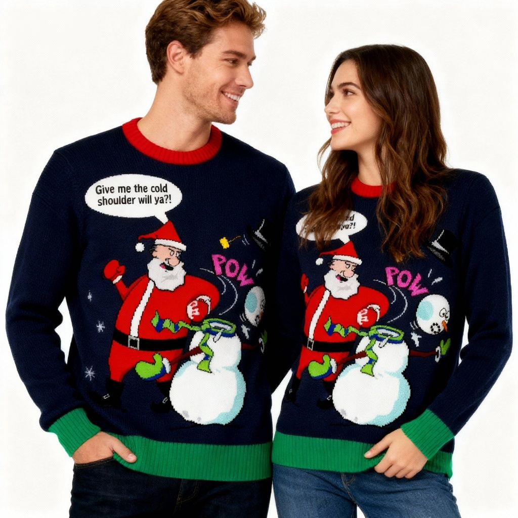 Santa & Snowman Print Holiday Sweater - Intentional Festive Quirk