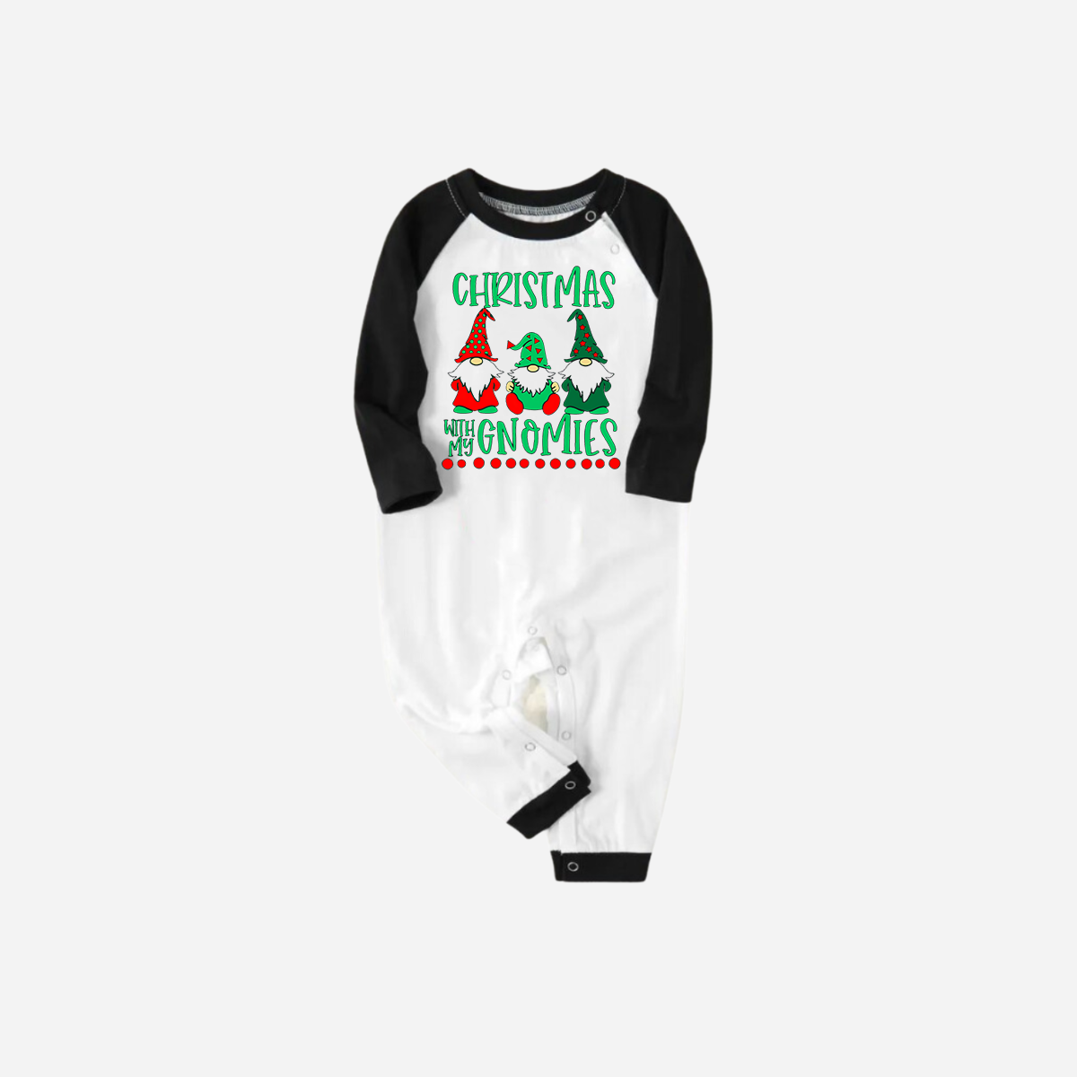 Black Raglan Top Green Plaid Christmas Pajamas Set With "Christmas With My Gnomies" Text Print