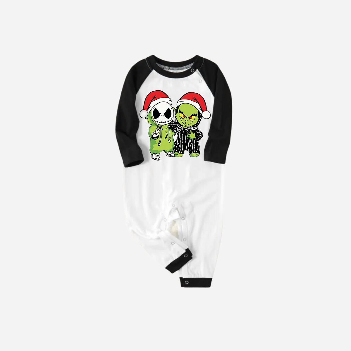 Black Raglan Top Green Plaid Christmas Pajamas Set With Grinch and Cartoon Pattern Print