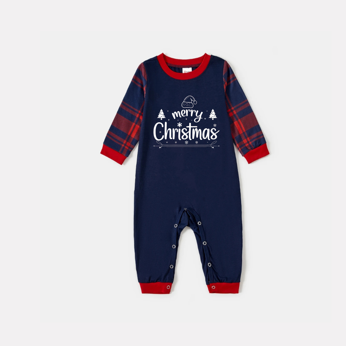"Merry Christmas" White Letter 2025 Blue Long Sleeve Top with Blue & Red Plaid Family Matching Pajamas