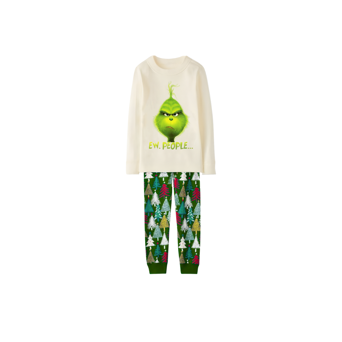 GrinchEw, People Family Christmas Pajamas Cream Top with Christmas Tree Print