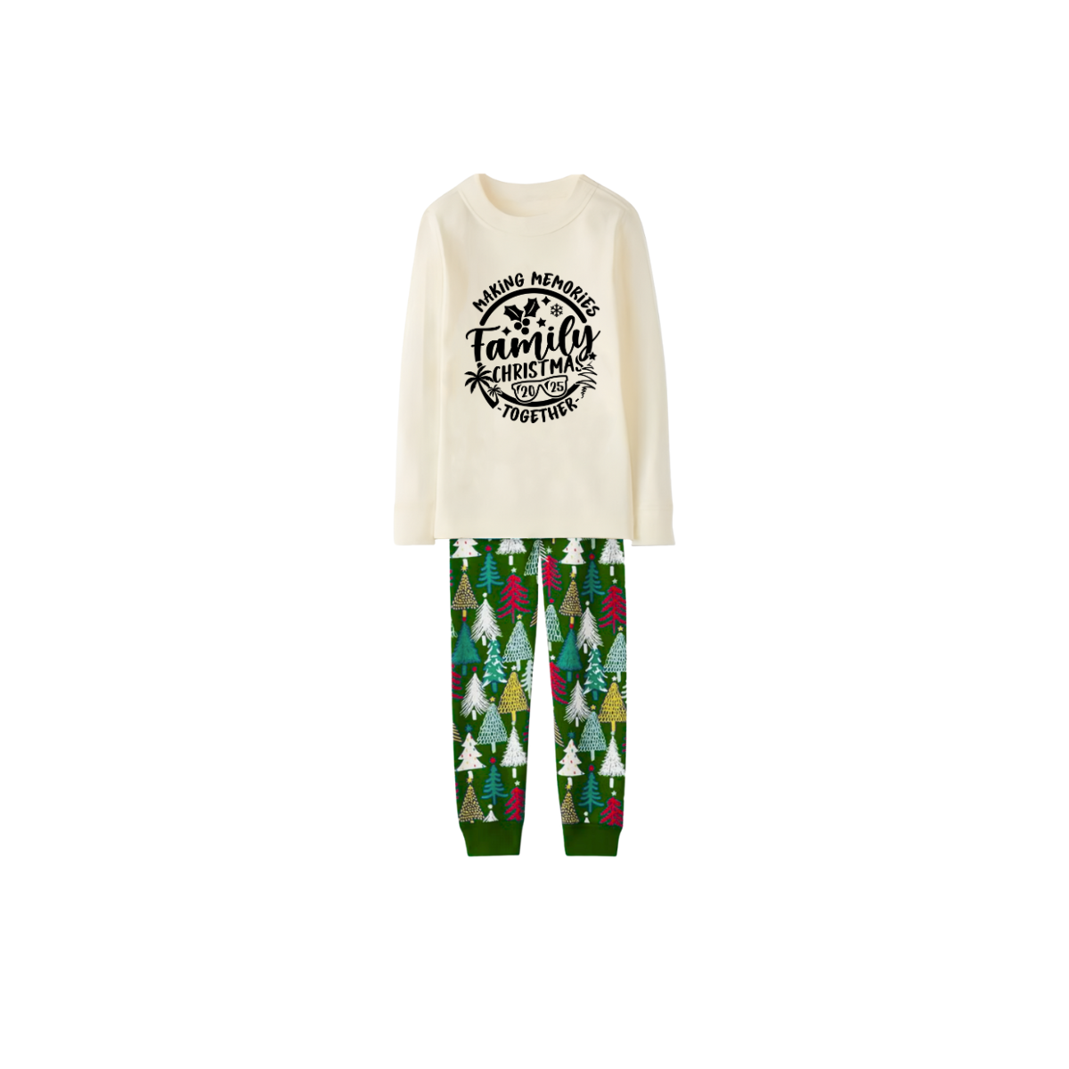 Making Memories Family Christmas Pajamas - Cream & Tree Print