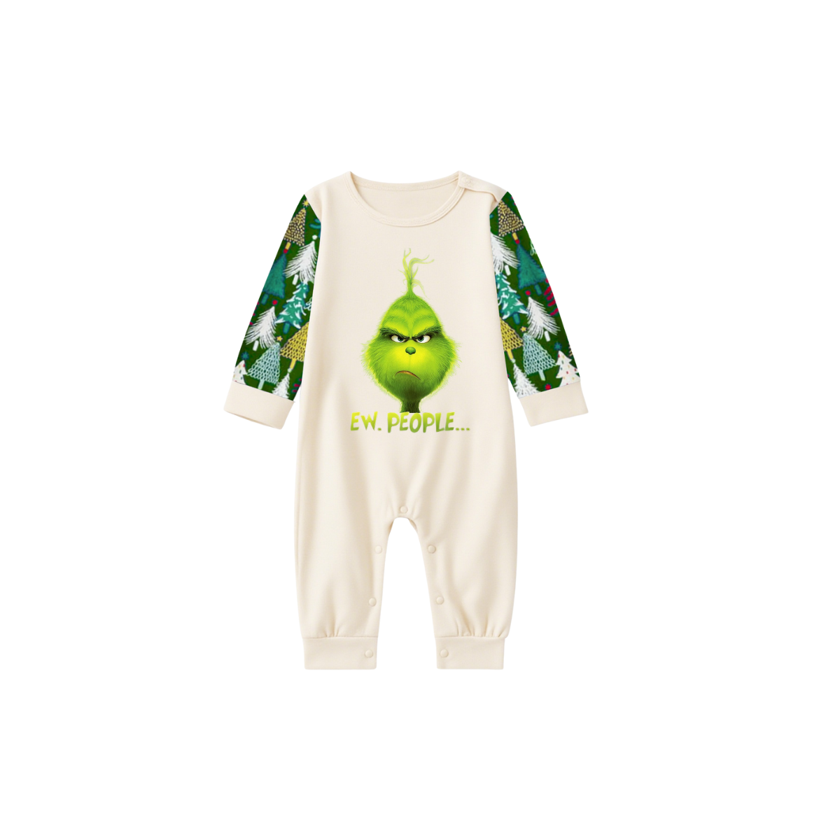 GrinchEw, People Family Christmas Pajamas Cream Top with Christmas Tree Print