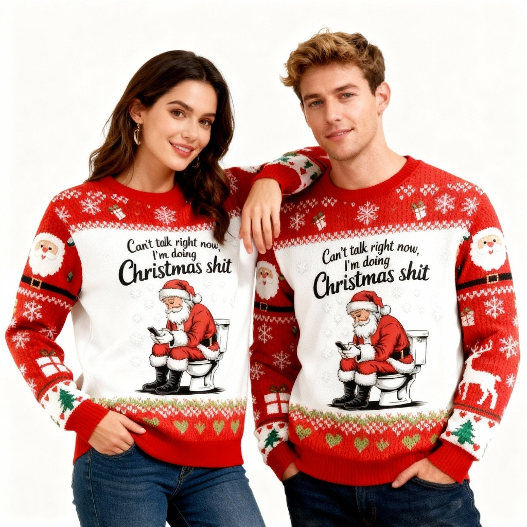 Goofy Santa Pattern Ugly Sweater - Unisex Christmas Party Essential