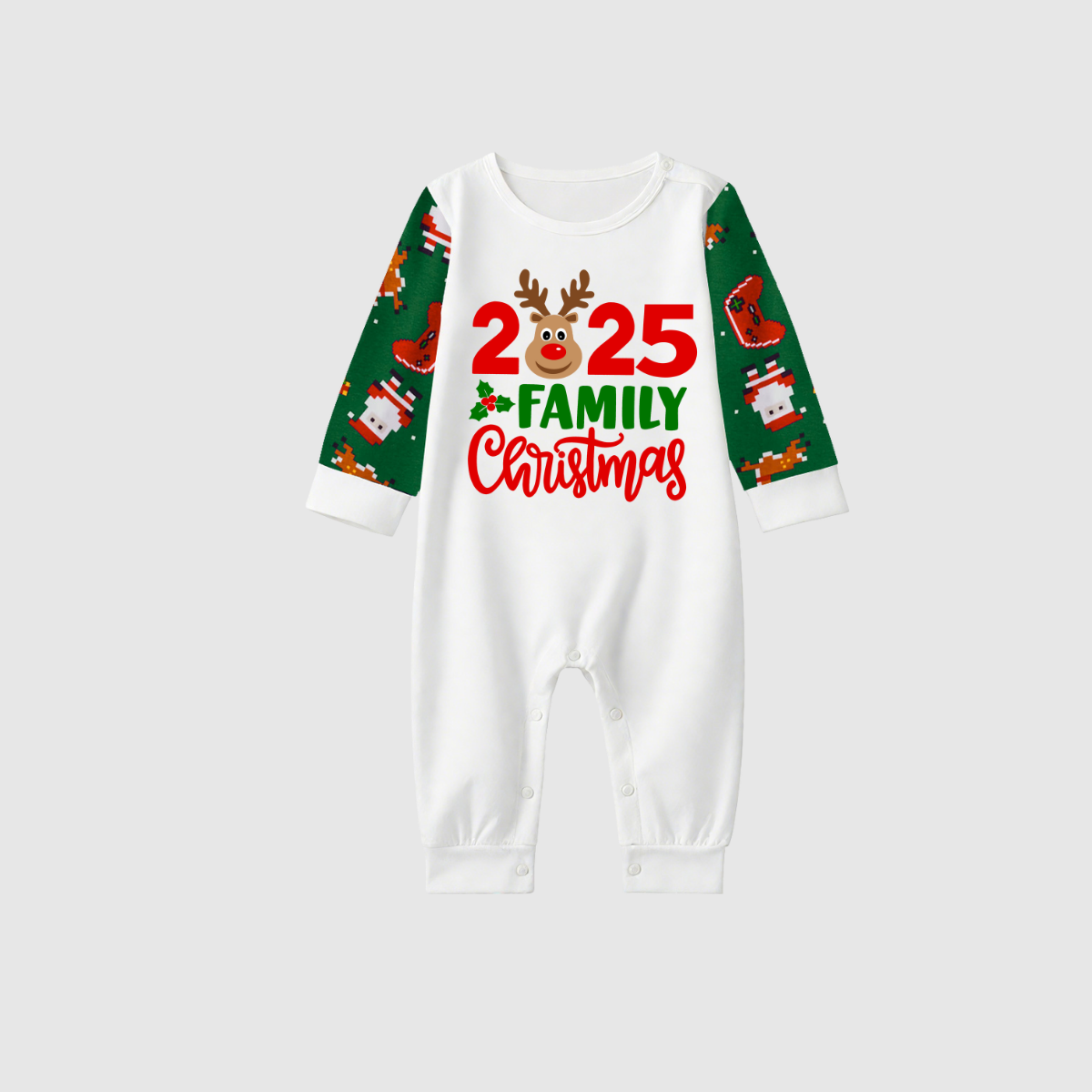 2025 Family Christmas Pajamas Set- Green Sleeves with Santa Pattern Pants
