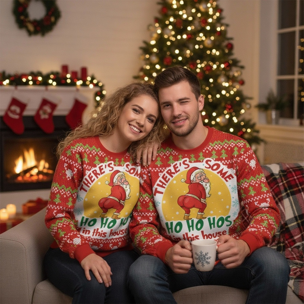 Funny Ugly Christmas Sweater for Men & Women - Colorful Santa Claus Print