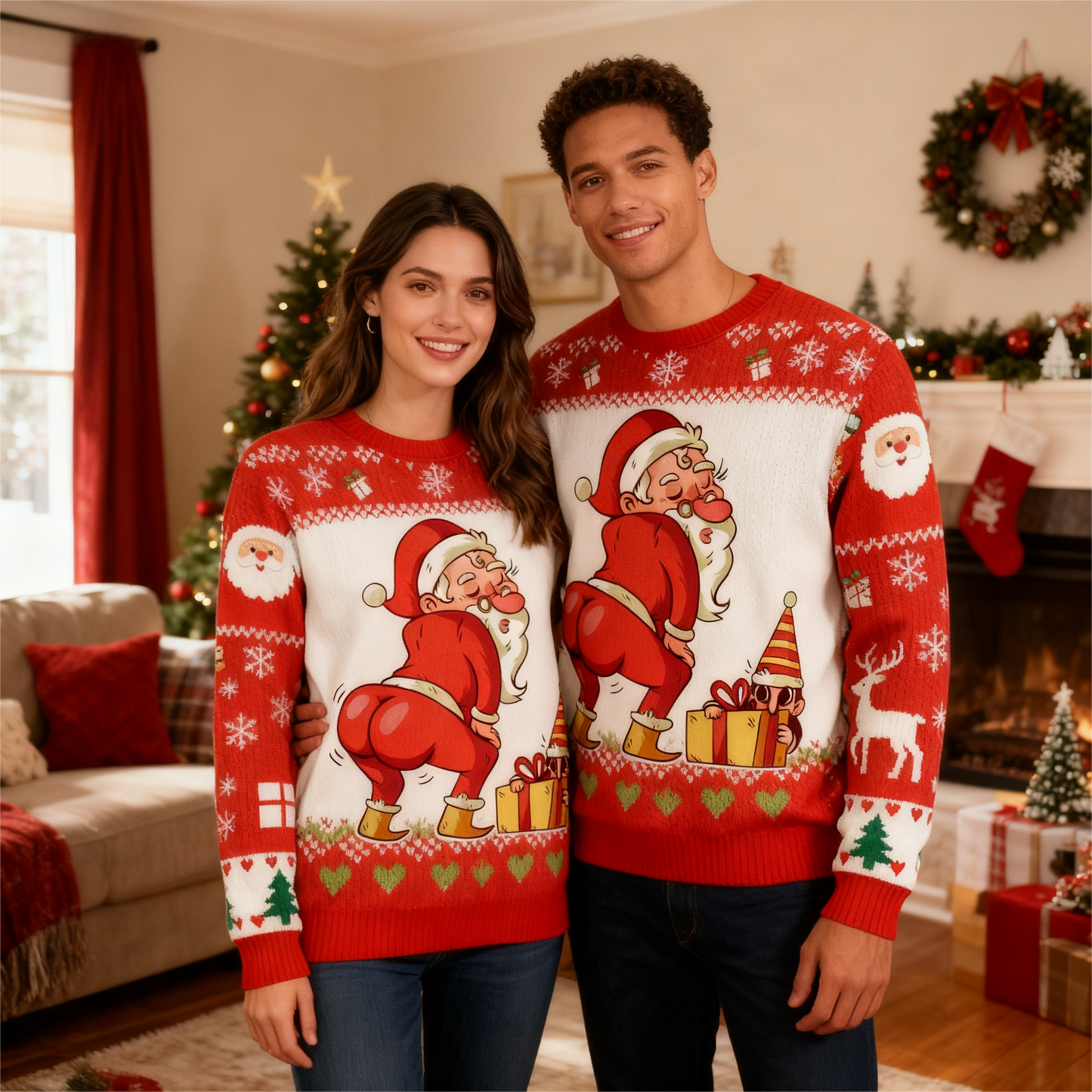 Zany Santa Pattern Ugly Sweater - Unisex Christmas Party Essential