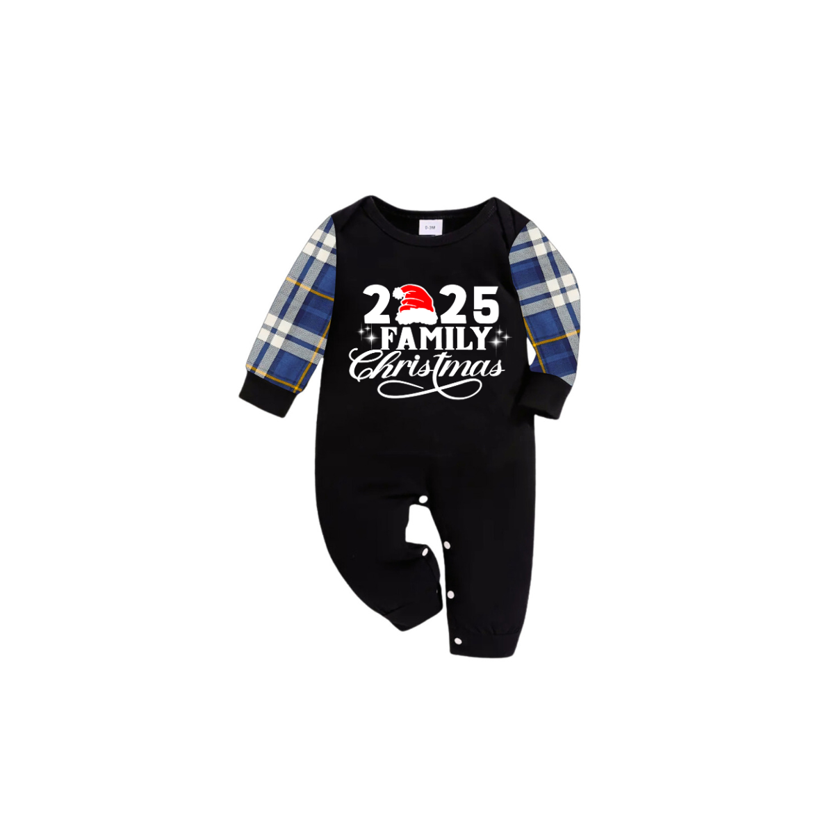Christmas 2025 Family Matching Family Pajamas Set - Black Top, Blue Pants, Plaid Pattern