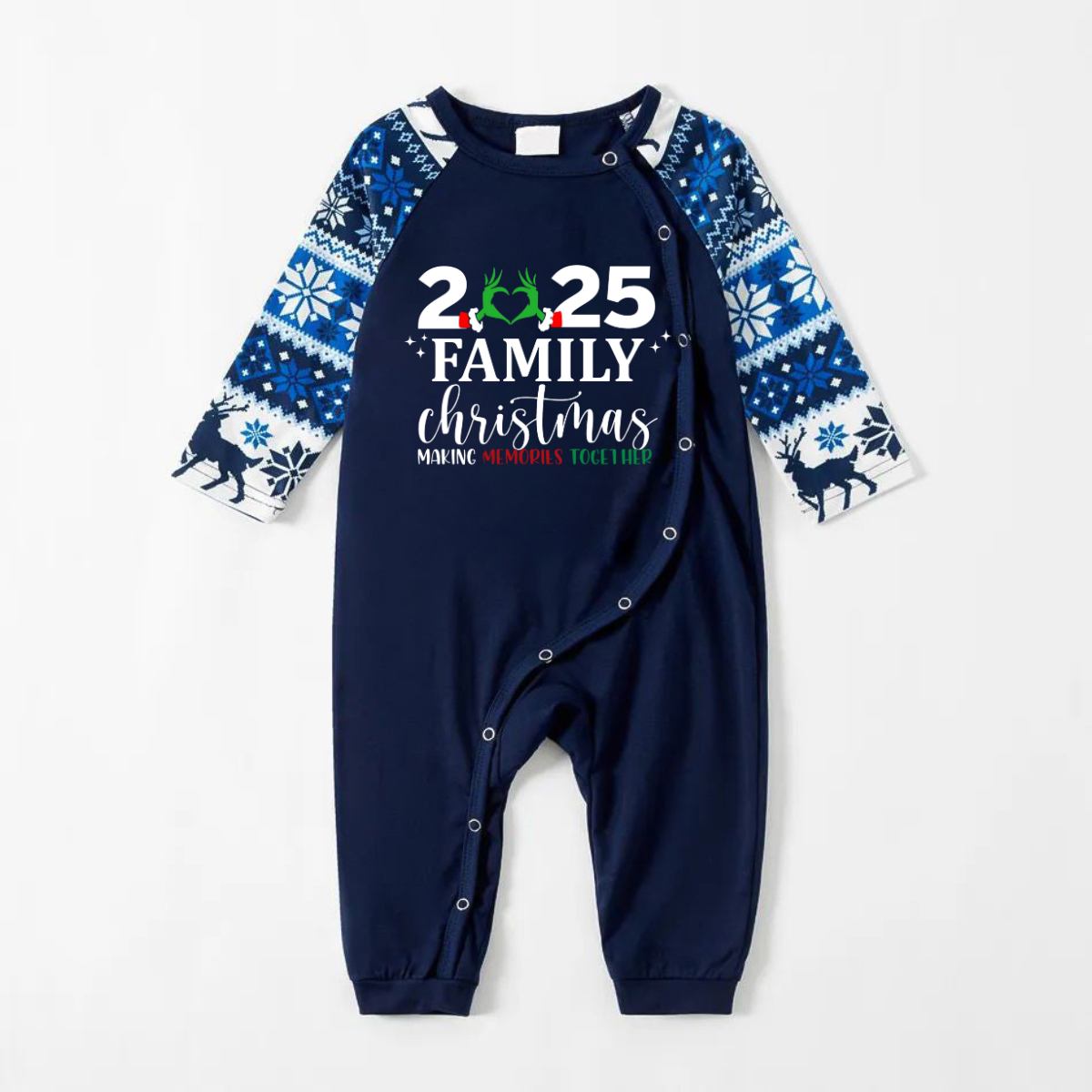 "2025 Family Christmas" Quirky Heart Letter Print Blue Long Sleeve Family Matching Pajamas With Dog bandana