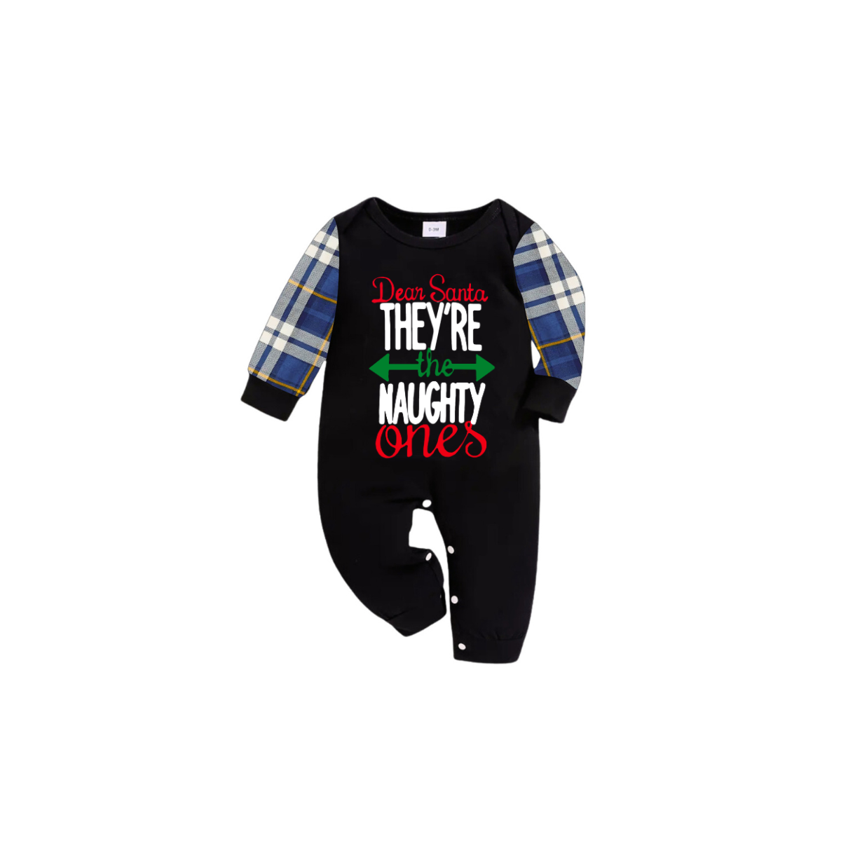 Blue Plaid Raglan Sleeve Black Top with Dear Santa They Are the Naughty Ones Printed Plaid Pants Family Matching Christmas Pajamas Sets
