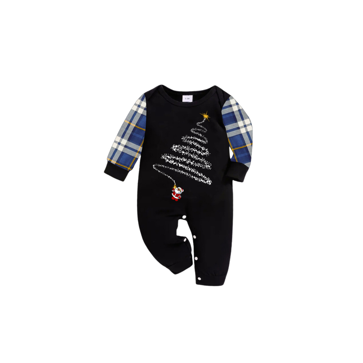 Festive Christmas Tree Pajama Set with Santa and Plaid Pants