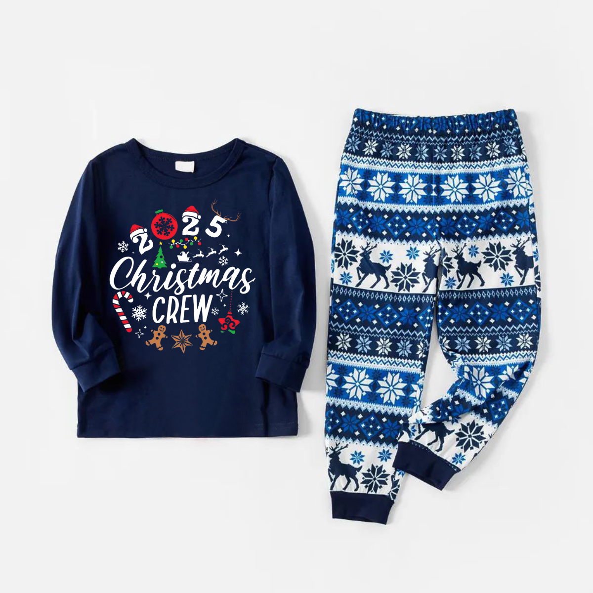 2025 Christmas Crew Making Memories Together Text Print Blue Family Matching Pajamas