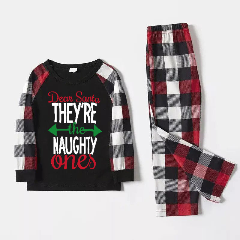 Christmas Matching Family Pajamas Letter Print Black White Plaids Pajamas Set 2023