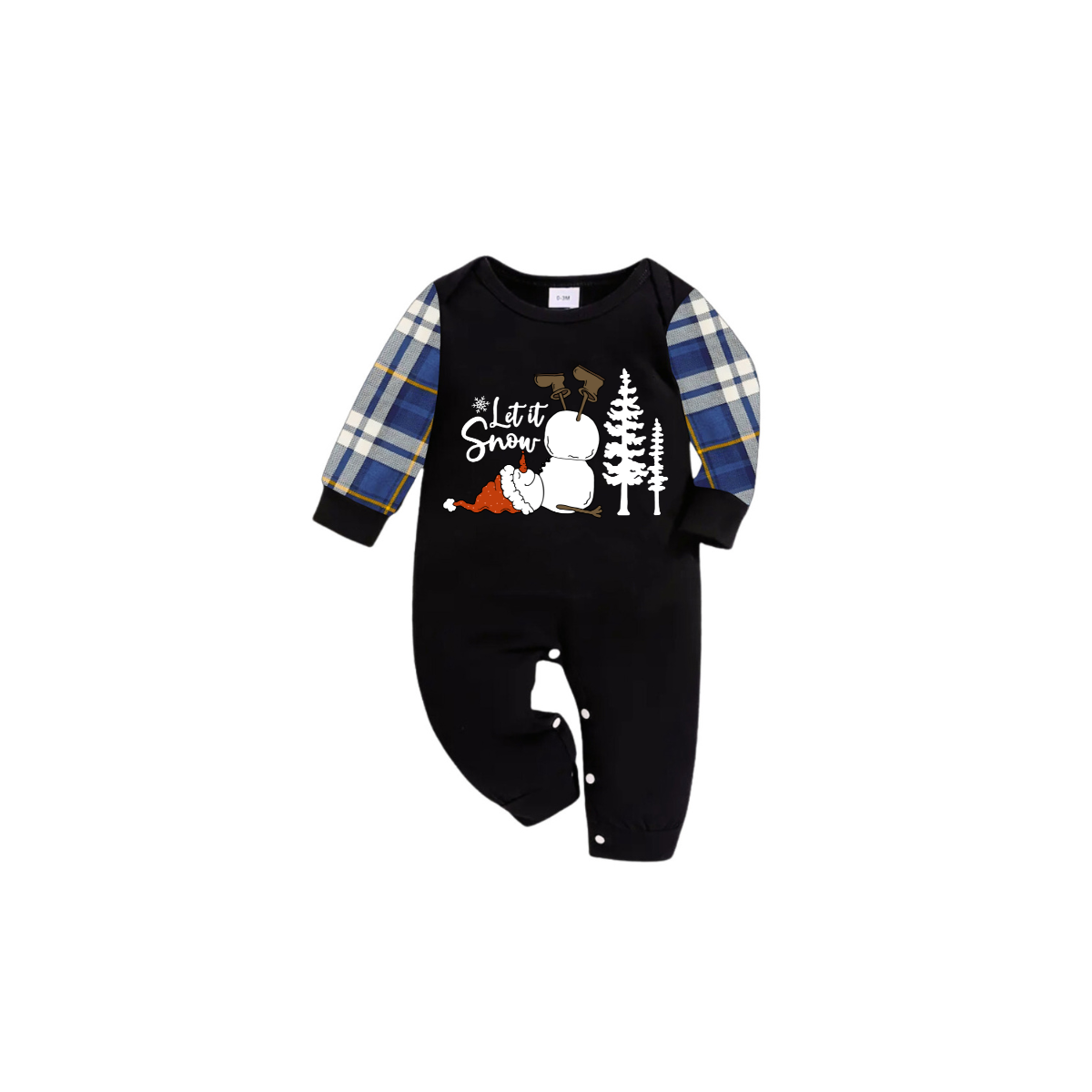 Let It Snow Family Christmas Pajamas - Black & Blue Plaid